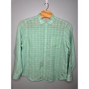 Tommy Bahama Men's XL Green Plaid 100% Linen Button-Up Shirt